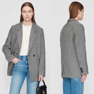 Anine Bing Fishbone Blazer Jacket In Black/White Herringbone